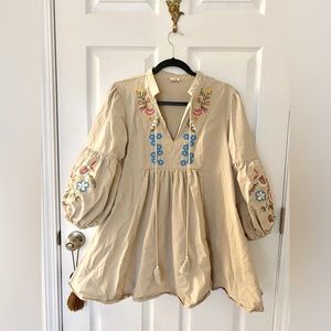 Embroidered tunic mini dress